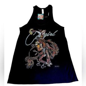The Rancher’s Daughter Cowgirl Black Racerback Tank Top Large Bella Canvas NWT